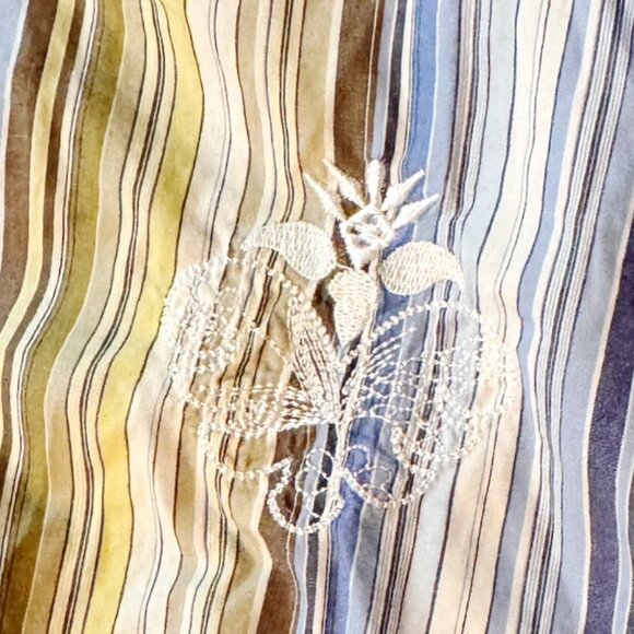 Guess MSRP $64 Womens Button Down Top Stripe Blouse Short Sleeve Blue Yellow SP - Picture 5 of 10